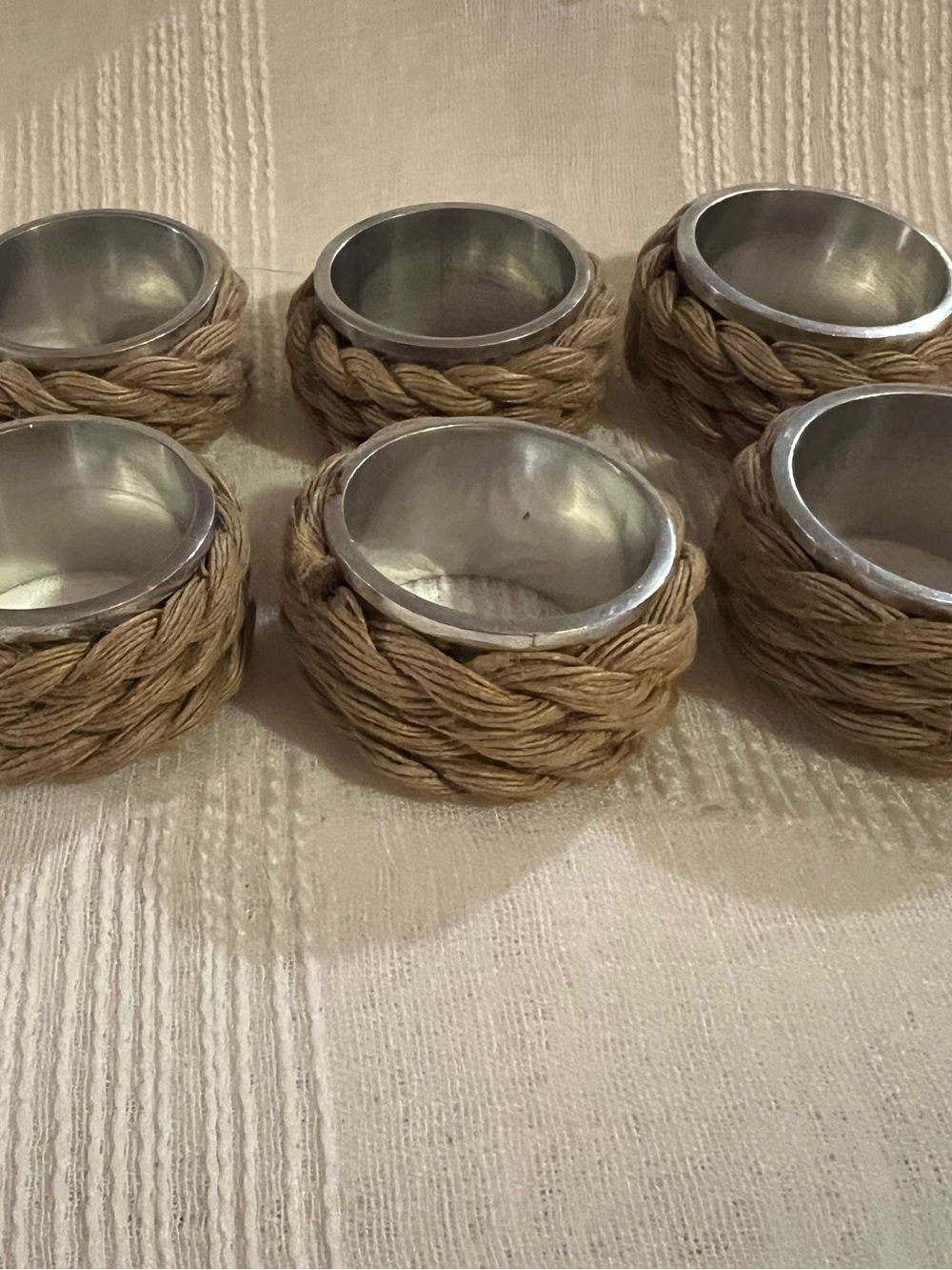 6 Pier 1 Braided Rope Napkin Rings – Natural Brown